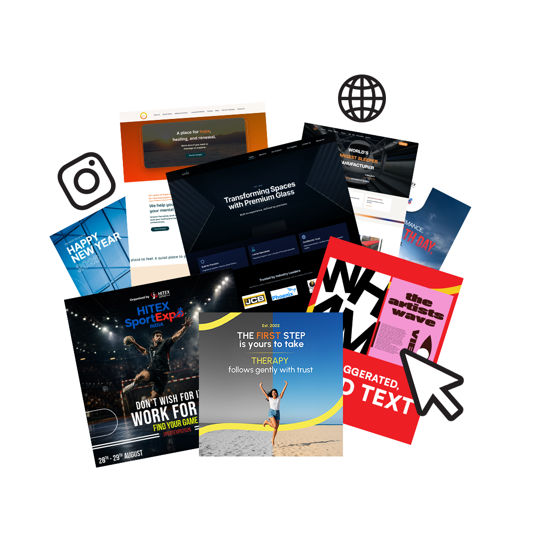 A selection of ADMIRATE's work — client websites, social media creatives, event posters and brand campaigns.