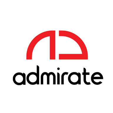 Phase four: the finished ADMIRATE logo in red with the admirate wordmark.